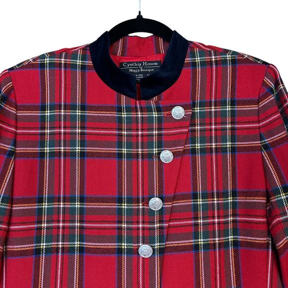 Vintage Red Heritage Tartan Plaid Maxi Dress Size 10 Velvet Collar Button Front - Picture 4 of 11